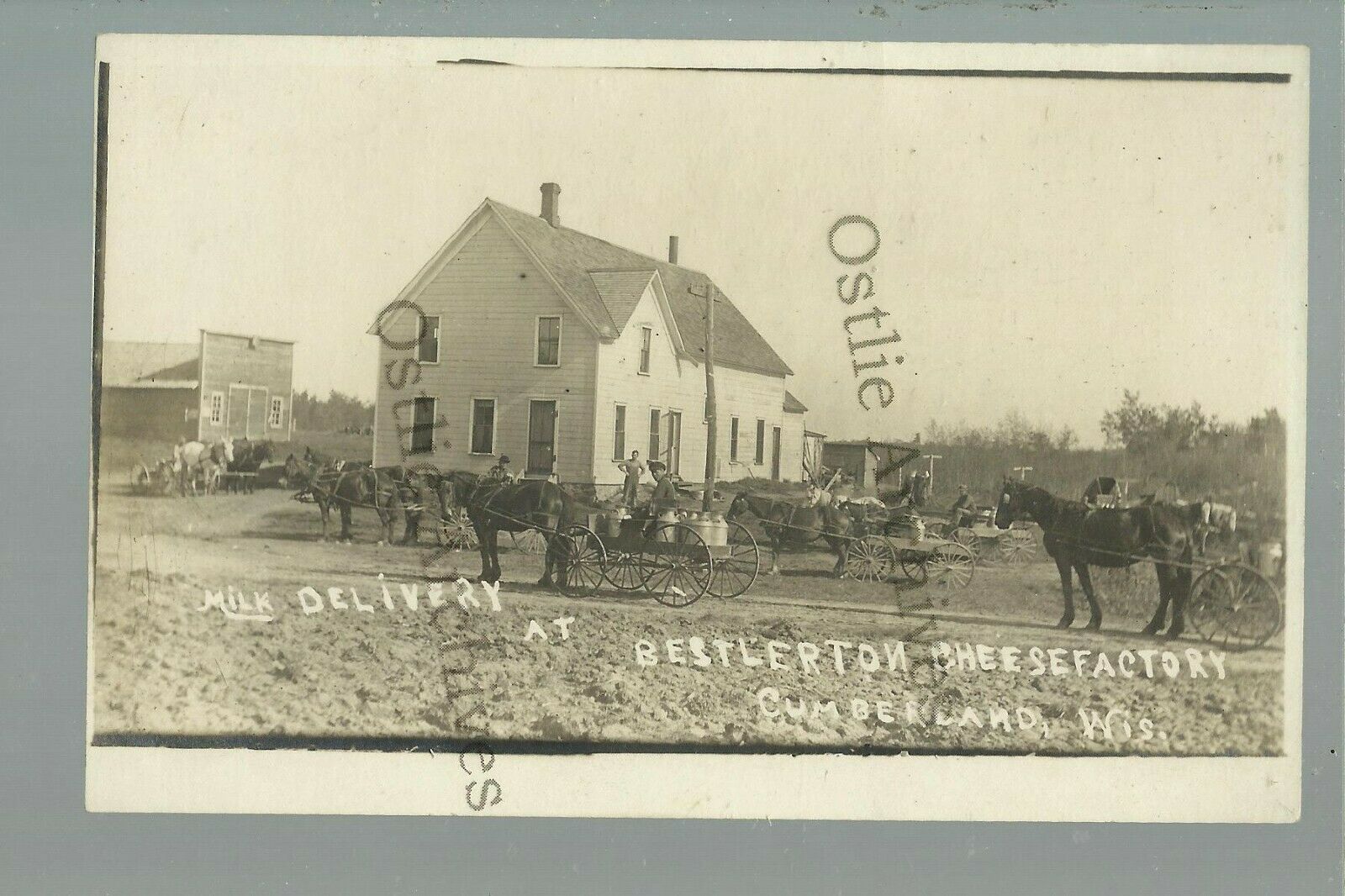 Cumberland WISCONSIN RPPC 1915 MILK DELIVERY Cheese Factory nr Rice