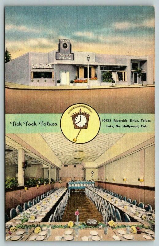 Hollywood California~Tick Tock Restaurant~Toluca Lake~ART DECO~1940s Linen PC 