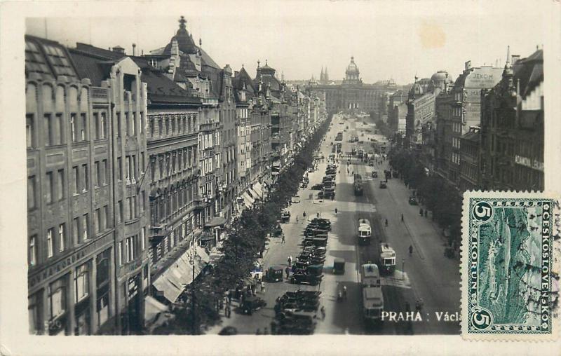 Czech R. Prag Prague Real Photo Postcard 1933 surface public transport trams