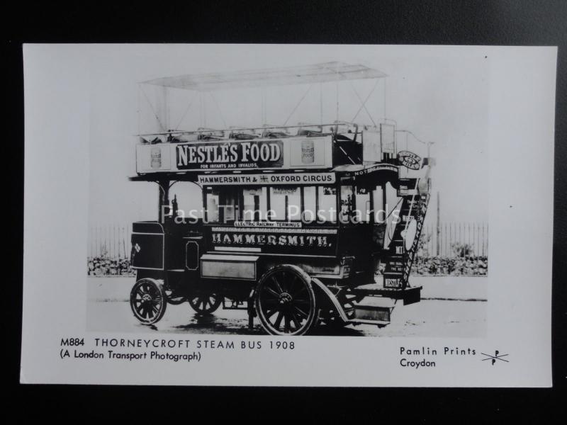 Omnibus THORNEYCROFT STEAM BUS ELECTRIC HAMMERSMITH Pamlin Print Postcard M884