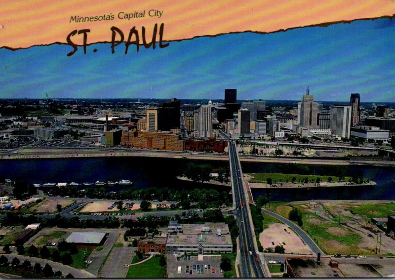 Minnesota St Paul Aerial View Of Skyline Overlooking Mississippi River 1996