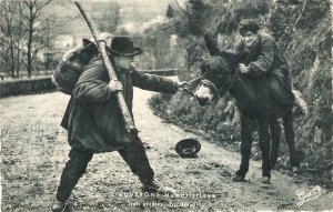 Donkey. Troies entetes Humorous Old vintage French photo postcard