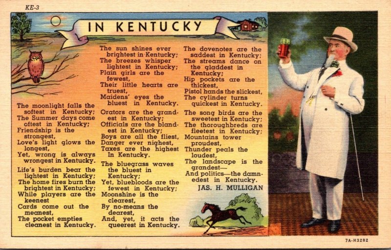 Kentucky Poem By Jas H Mulligan 1955 Curteich