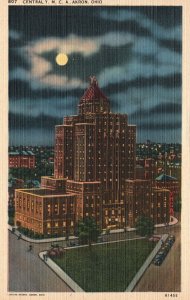 Vintage Postcard 1920's Central Y. M. C. A. Building Moonlight Night Akron Ohio