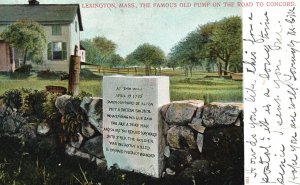 Vintage Postcard 1907 The Famous Old Pump to Concord Lexington Massachusetts MA