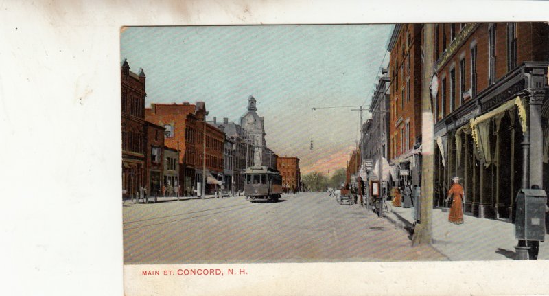 P1831 old pc trolly horse & wagon people main street concord new hampshire