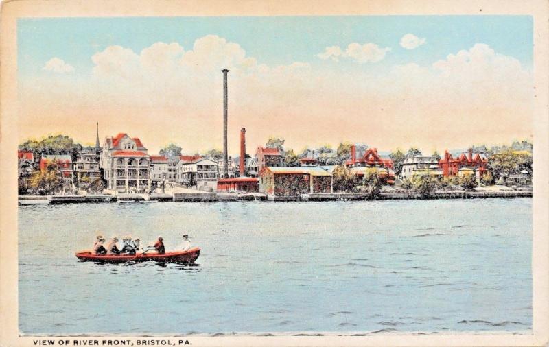 BRISTOL PENNSYLVANIA~RIVER FRONT POSTCARD 1920s MESSAGE IN SLOVAKIAN