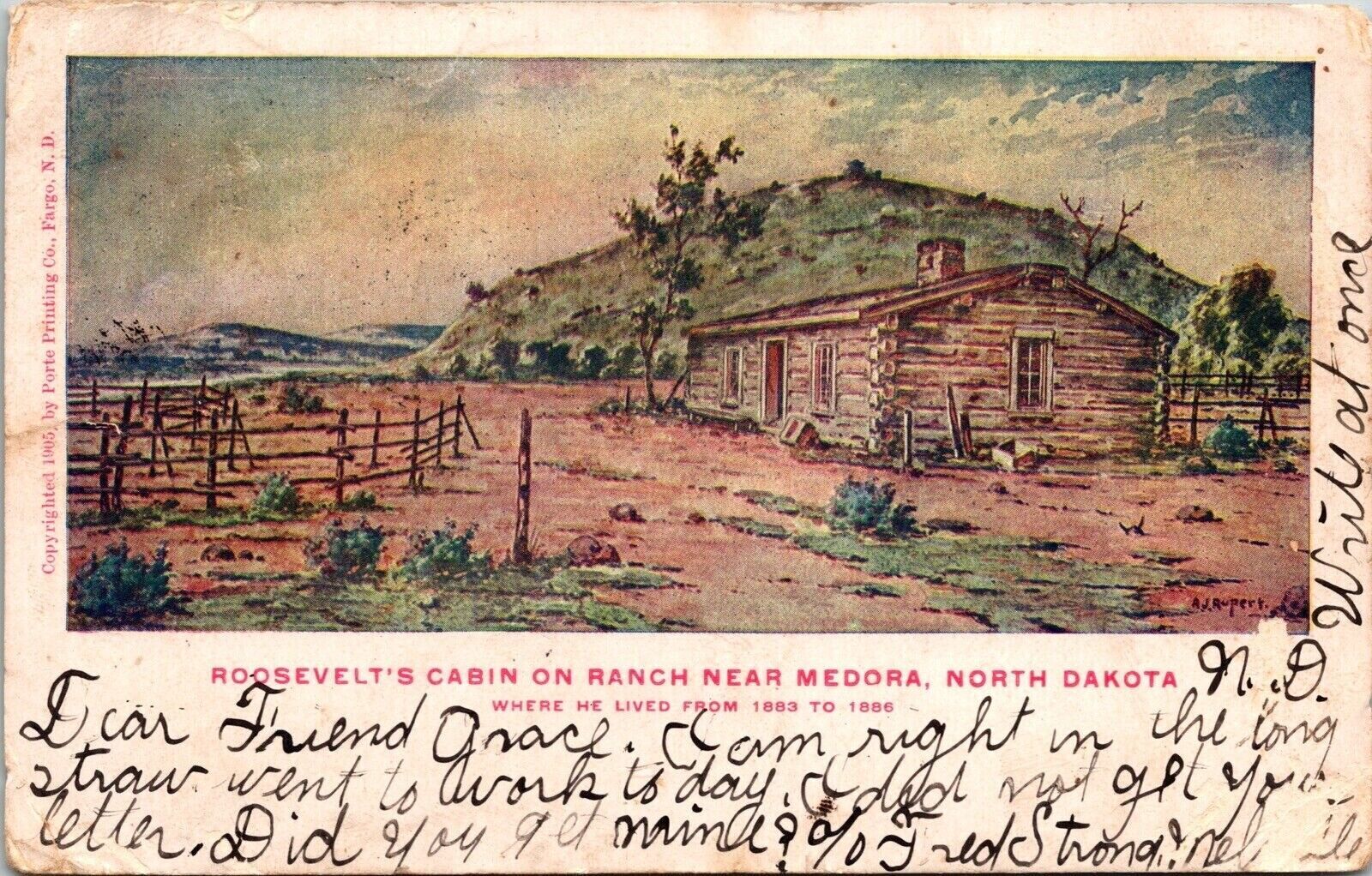 Roosevelts Ranch Cabin Medora North Dakota UDB Cancel WOB WOF Postcard