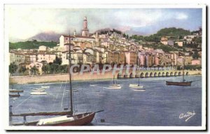 Old Postcard Old Port Menton Seen From Boat