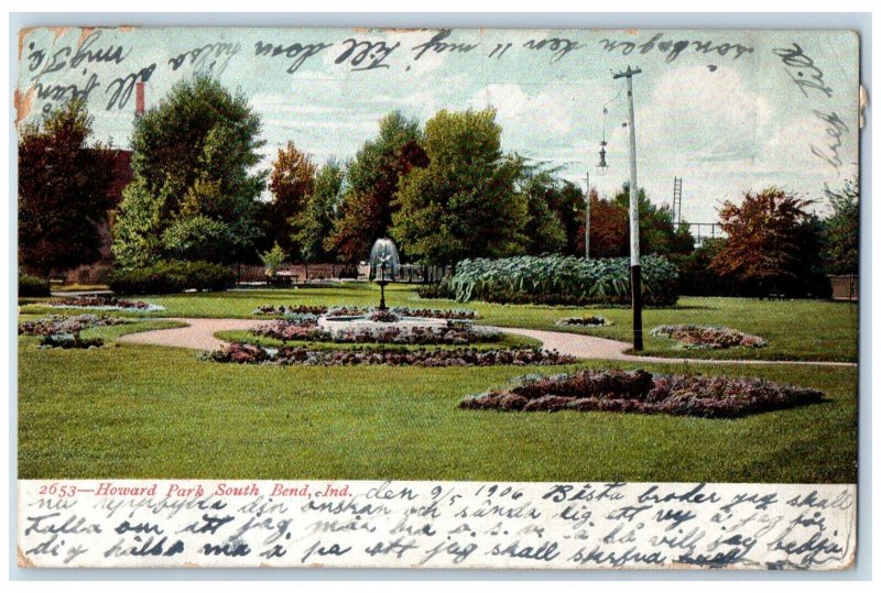 1906 Howard Garden Park Fountain Scene South Bend Indiana IN Antique Postcard