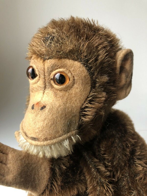Early Steiff Jocko The Monkey Mohair Hand Puppet w/ Glass Eyes 1920s Antique