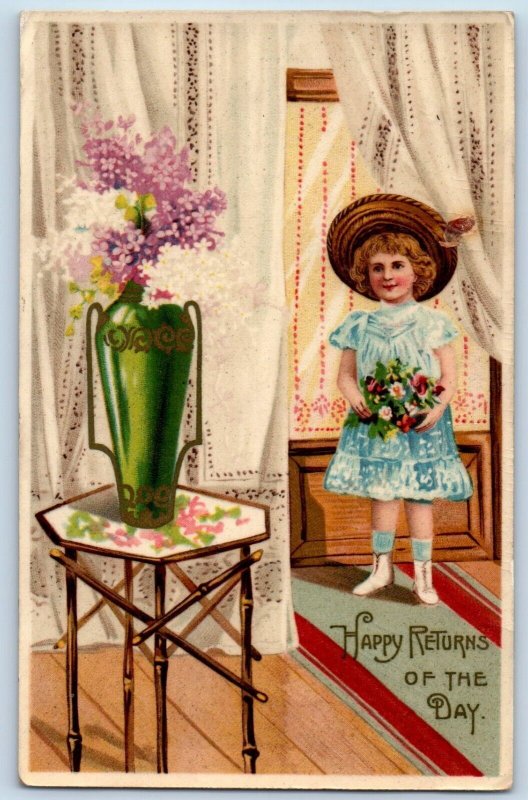 St. Paul MN Postcard Happy Returns Of The Day Little Girl With Flowers Gel