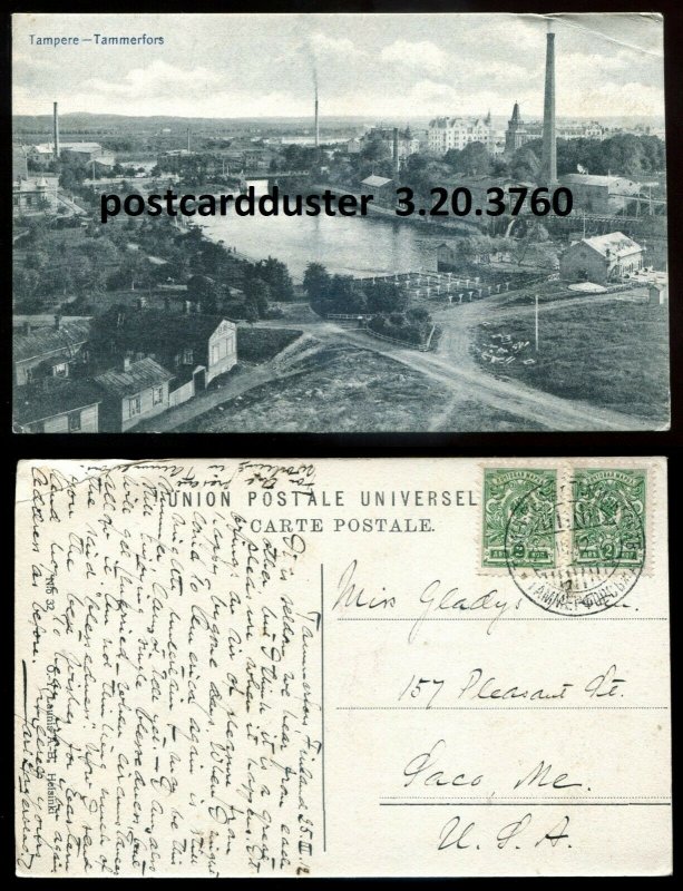 h4041 - FINLAND Tampere Postcard 1912 Birds Eye View. Russian Stamps