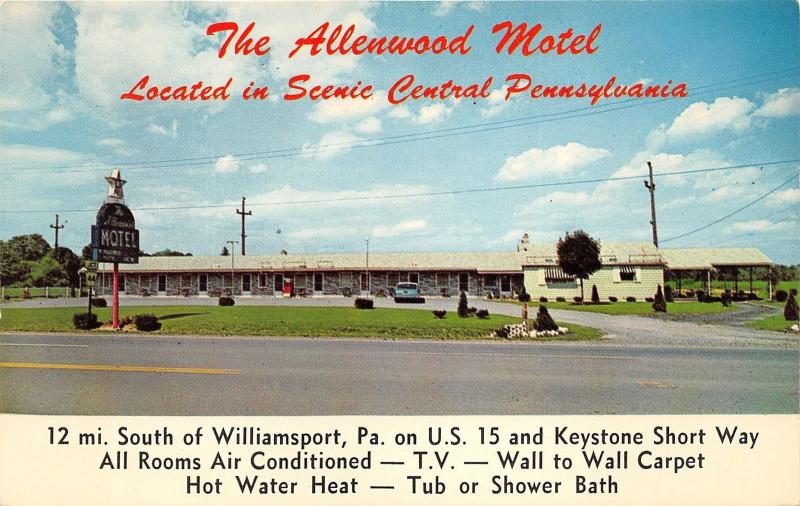 Williamsport Pennsylvania~Allenwood Motel~50s Car Parked~Vending Machine~US 15