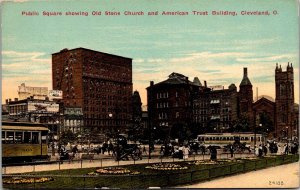 Public Square, Old Stone Church American Trust Bldg Cleveland OH Postcard O52