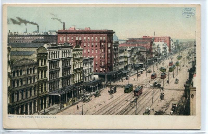 Canal Street New Orleans Louisiana 1910c Phostint postcard