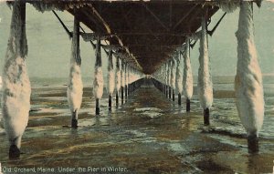 Under The Pier In Winter Ice Pilings 1912 Orchard Beach Maine ME VTG P80