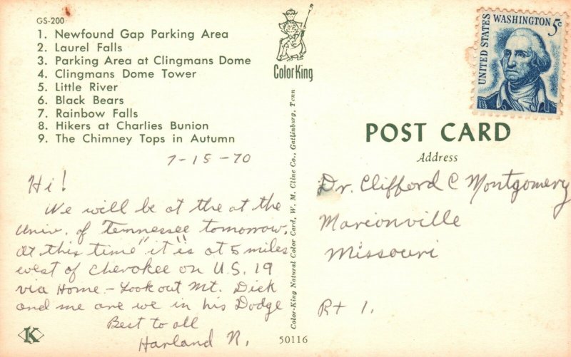 Vintage Postcard Greetings From Great Smoky Mountains National Park Landmarks 