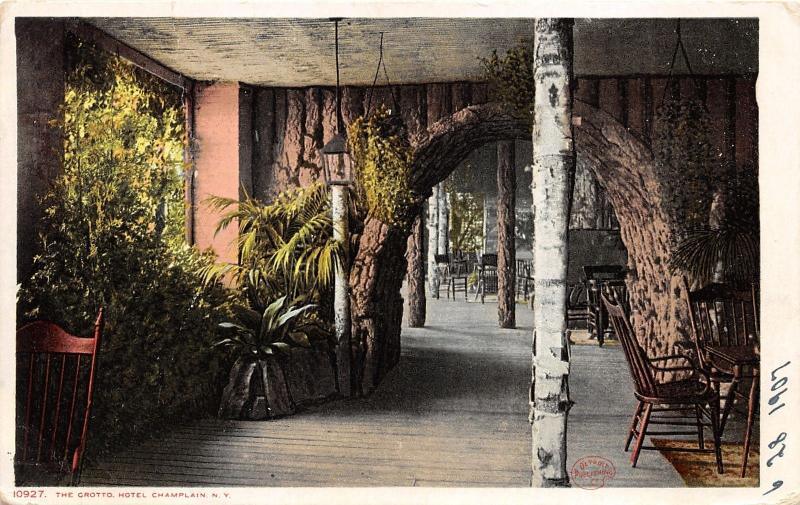 Champlain New York~Grotto Hotel Porch View~Garden by Dining Area~1907 Phostint