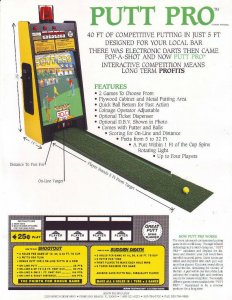 PUTT PRO GOLF ARCADE GAME MACHINE NOS ADVERTISING SALES FLYER PAPER Vintage