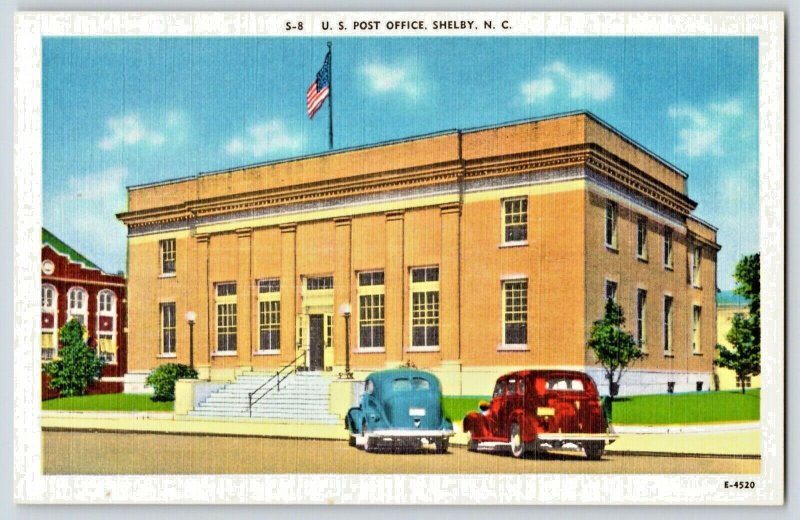 1940's Shelby N.C. Post office  Old Cars Post Card P4