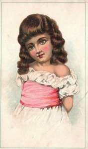 1880s-90s Young Girl Dressed in White & Pink Portrait Trade Card