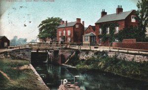 VINTAGE POSTCARD BRIDGE WATER & BOAT LOCK NEAR NOTTINGHAM ENGLAND 1906