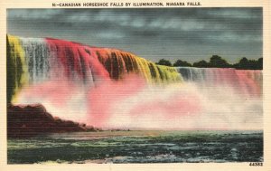 Vintage Postcard Canadian Horseshoe Falls By Illumination Niagara Falls Canada