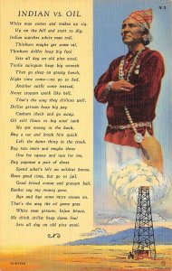 INDIAN VS OIL POEM Native American Man Oil Well c1930s Vintage Linen Postcard