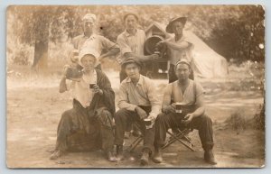 Dayton Ohio~Electric Gallery~6 Men Camp Tent~Beer Mugs~Keg~Sunbonnet~c1910 RPPC 