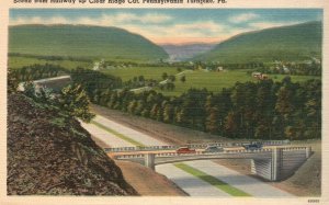 Vintage Postcard 1930s From Hallway Up Clear Bridge Cut Pennsylvania Turnpike PA