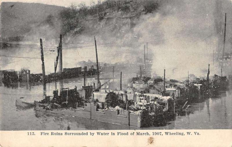 Wheeling West Virginia fire ruins after March 1907 flood antique pc Y15285