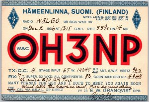 Radio Card OH3NP Hameenlinna Suomi Finland Amateur Station Postcard