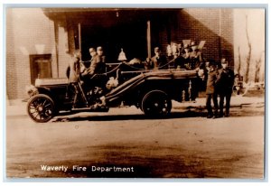 c1950 Waverly Fire Department Road Classic Fire Truck Firefighter Iowa Postcard