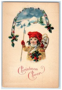 1922 Christmas Cheer Little Girl Winter Holly Berries Madelia Minnesota Postcard