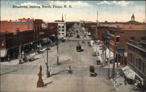 Fargo North Dakota ND Broadway Trolley Streetcar c1910 Vintage Postcard