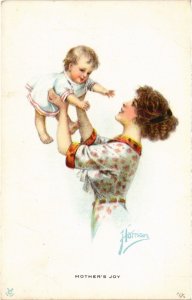 PC ARTIST SIGNED, HARRISON, MOTHER'S JOY, Vintage Postcard (b45166)