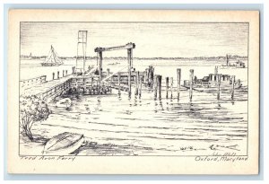 c1930's Tred Avon Ferry Sketch Boats Oxford Maryland MD, John Mill Postcard