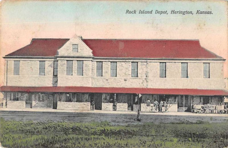 Herington Kansas Rock Island Depot Train Station Vintage Postcard AA4165