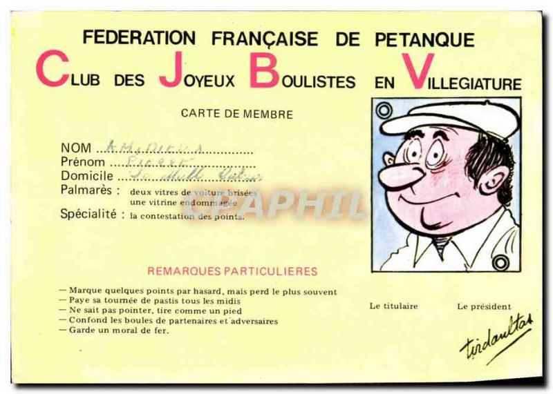 Modern Postcard Club Petanque Federation Francaise joyful bowlers in villegia...