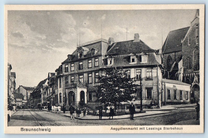 Braunschweig Germany Postcard Aegydienmarkt Mit Lessings Sierbehaus c1920's