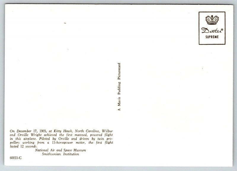 VIntage Airline Airplane Postcard - Wright Brothers  National Air & Space Museum