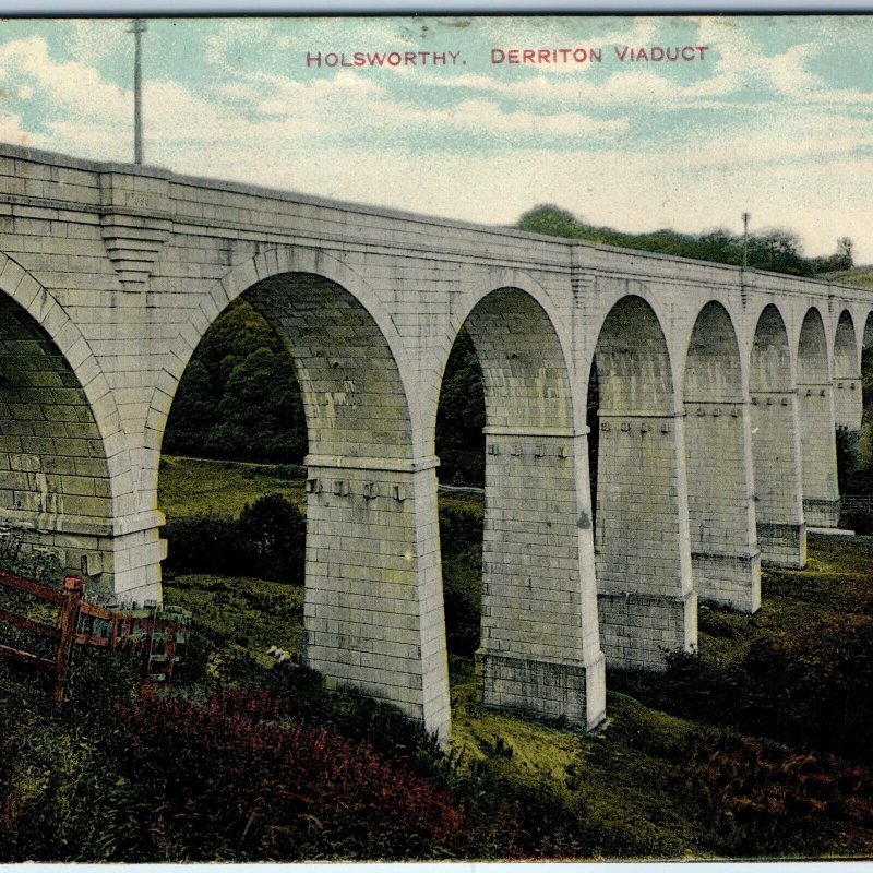 c1950s Derriton, Holsworthy, England Postcard Railway Viaduct Mill Leat UK A76