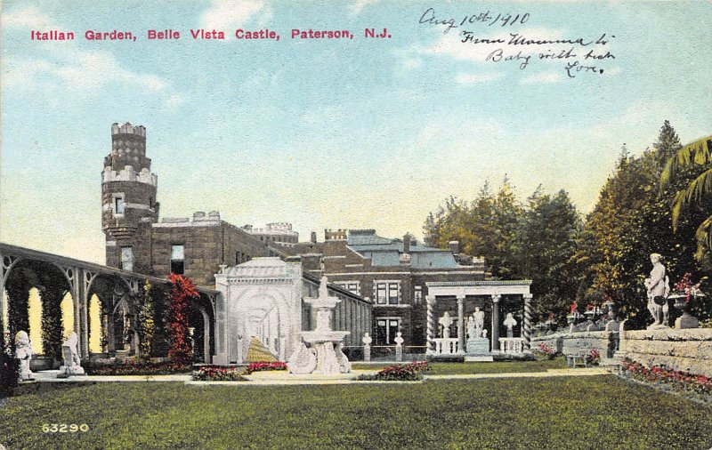 Italian Garden, Belle Vista Castle, Patterson, N.J., Early Postcard, Unused