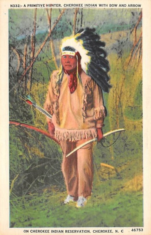 Cherokeee Indian With Bow And Arrow Cherokeee Indian Reservation Cherokee, No...