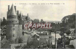 Old Postcard Langeais Chateau gardens and the suspension bridge