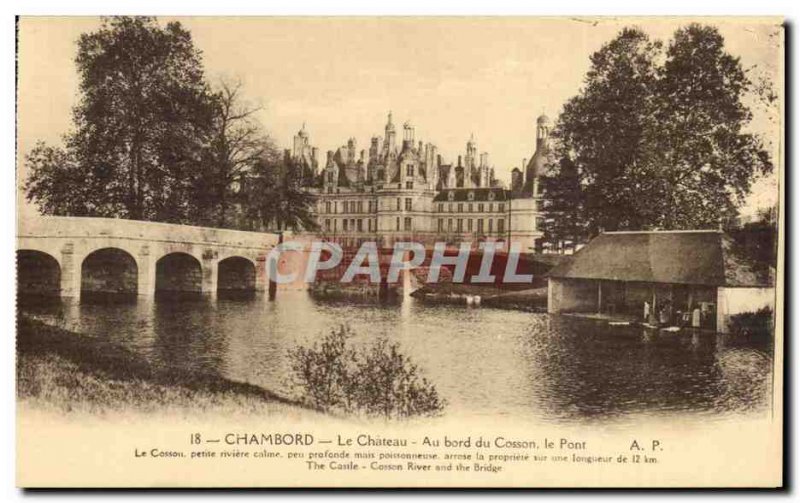 Old Postcard Chambord The castle Along the Cosson Bridge