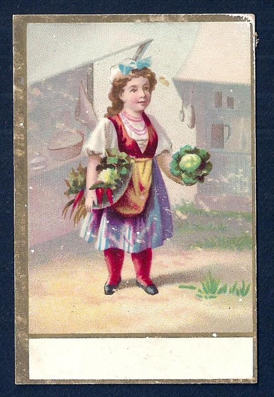VICTORIAN TRADE CARD Girl w/Vegetables