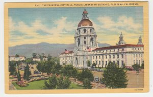 P2280, vintage postcard pasadena city hall public libary calif