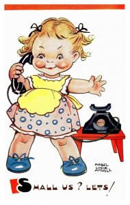 Mabel Lucie Attwell Girl Talking On Phone Shall Us? Lets! 5502 Postcard S11